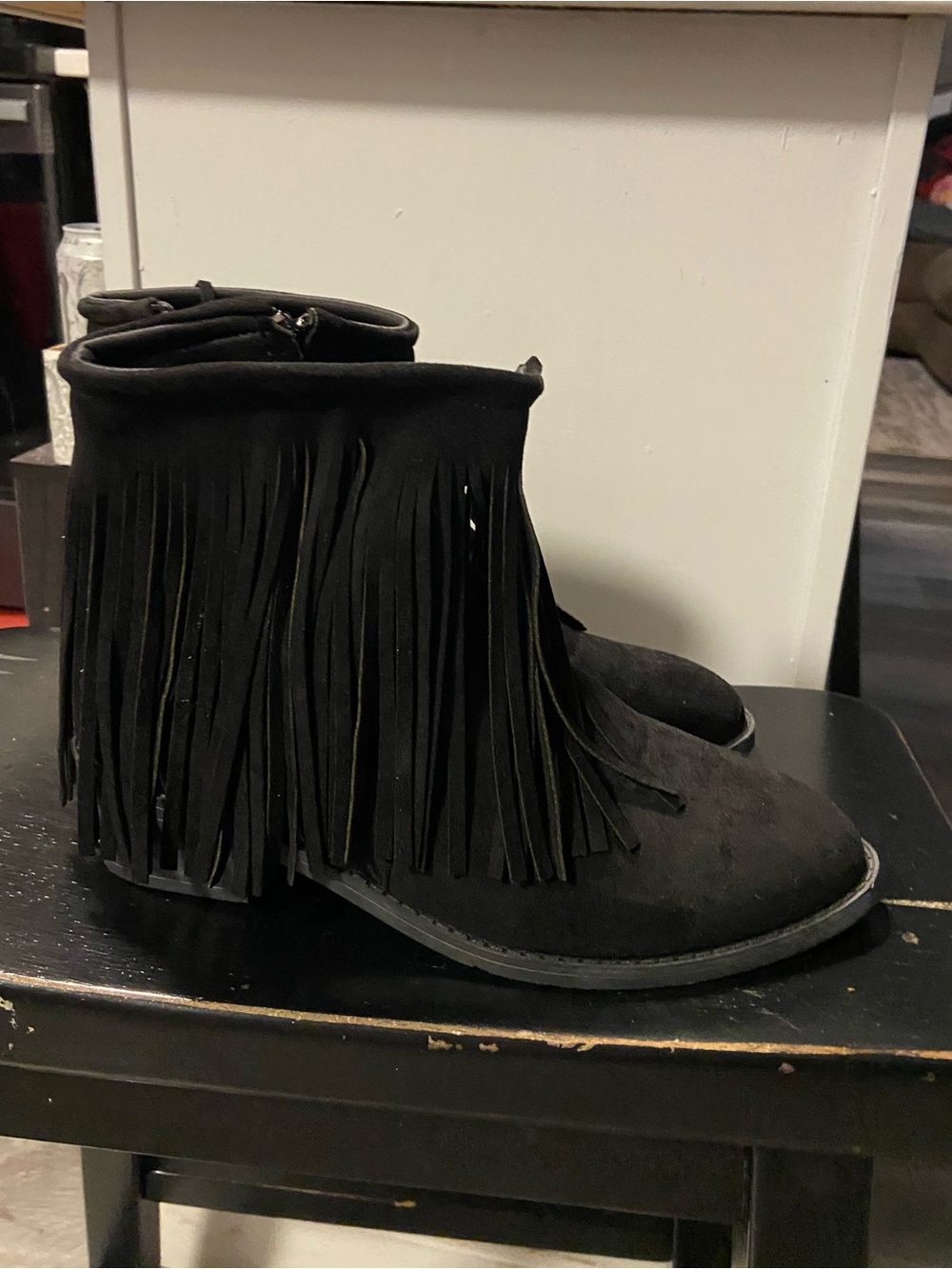 Women's Black Fringe Ankle Booties - Chic Suede Look